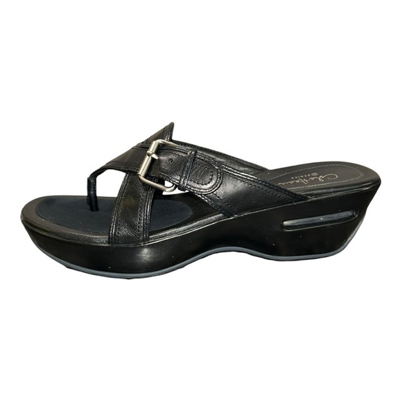 Cole Haan Shoes - Cole Haan “Air Darby" Thong Black Wedge Black Leather Women's Sz 8 Nike Air Sole